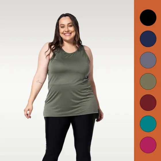 Regata plus size mullet esporte básica sobre legging dry fit