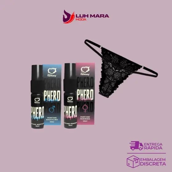 Kit Casal Poder da Sedução em Dobro: Calcinha de Renda Fio Dental + Phero Duo para Namorados