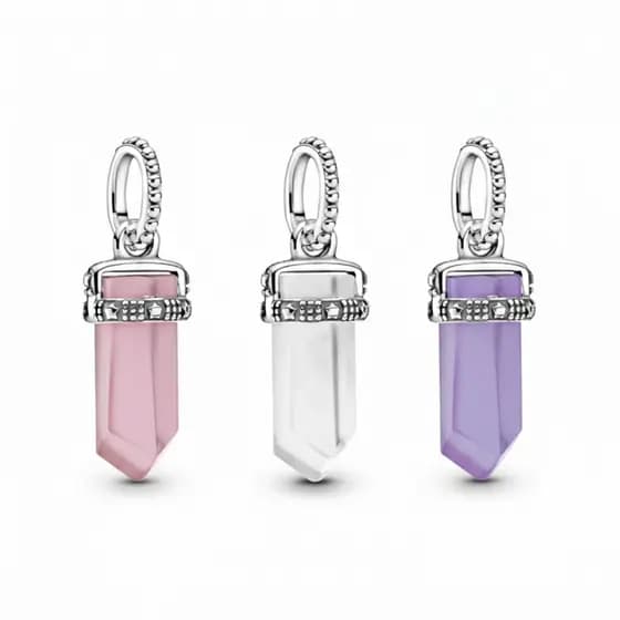 Berloque Cristal Místico Prata 925 | Amuleto Obelisco com Zircônias | Pulseiras de Berloque