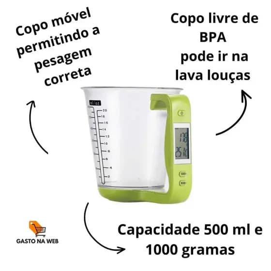 COPO MEDIDOR DIGITAL 500ML COM BALANCA DIGITAL PRATICA PRECISA