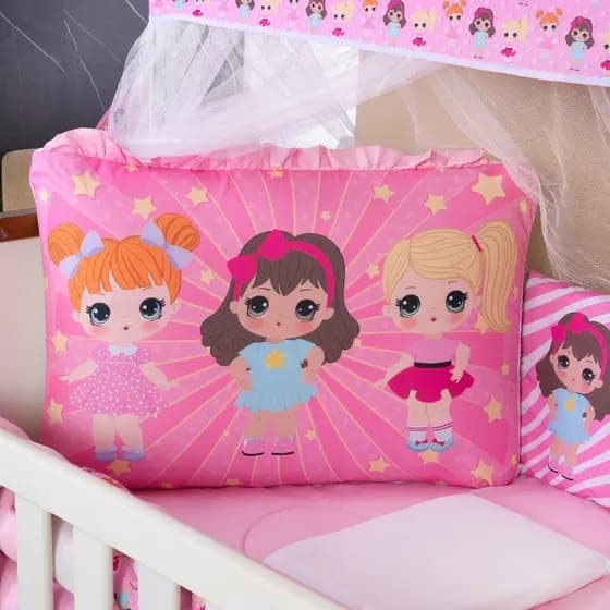 Kit Berço Americano 13 pcs para Bebê Menina Bonequinhas