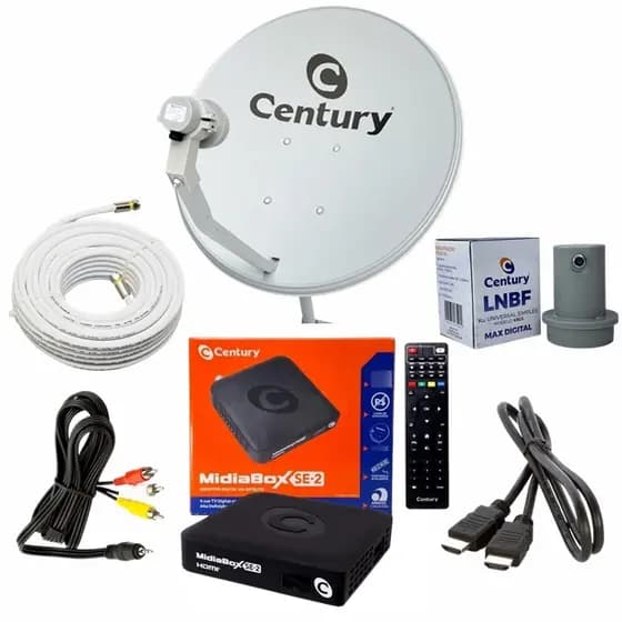 Receptor Digital Century Completo com Antena Digital Cabo LNBF