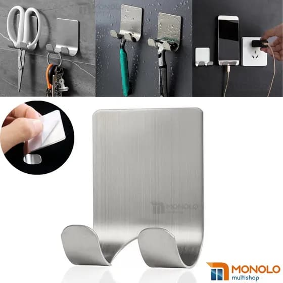 Gancho Suporte Parede Cabide Adesivo Alta Aderência Dupla Face Cabideiro Chave Celular Aço Inox
