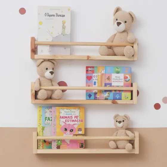 Prateleira de Madeira Pinus para Livros Quarto e Decoração Dulce Slim 40cm