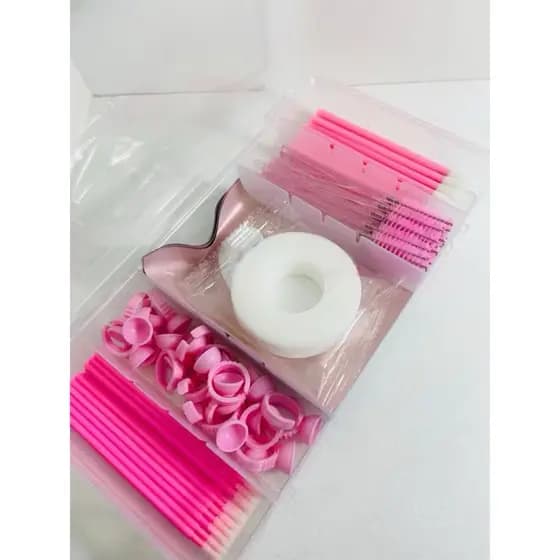 Kit Extensão de Cílios Estojo 5 Divisórias com Escovinhas Microbrush Aplicador Anel e Pads Lash