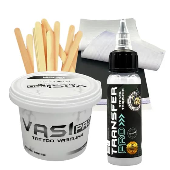 Kit de tatuagem Vaselina Vasipro 150g + Transfer decalque pro 30ml + brindes