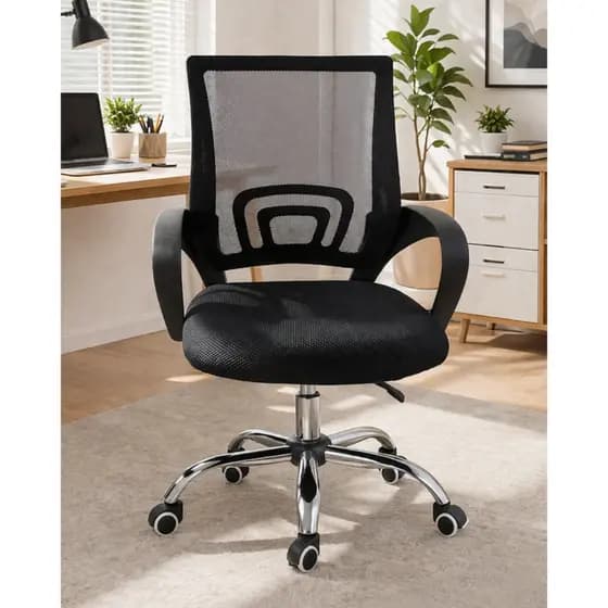 Cadeira de Escritório Encosto Home Office Secretária Mesh Assento Estofado Base Giratória