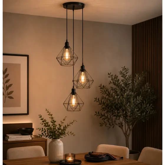 Luminária de Teto Pendente Lustre Diamante Base Triplo P/ Modernizar Cozinha Banheiro Sala