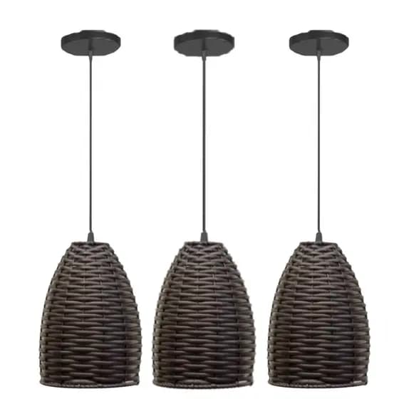 3 Luminária Junco Taça Lustre Pendente Aramado Fibra Sintética Moderno