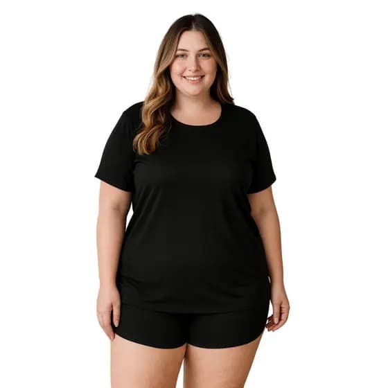 Pijama Plus SIze de Suede Canelado Blusa e Short Baby Doll Juliana 50 52 54 56