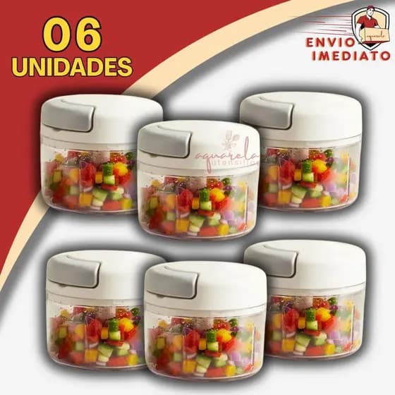 kit 6 Mini Triturador Processador de Alimentos 2 Lâminas Para Cortar Alho Cebola Cortador