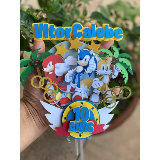 Topo topper de bolo SONIC personalizado 3D
