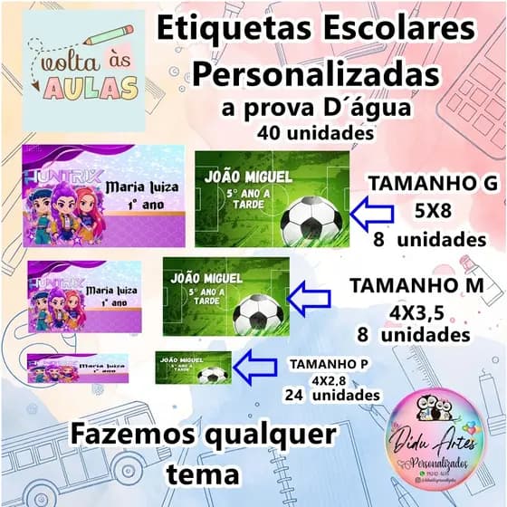 Etiquetas escolar personalizadas( Fazemos qualquer tema/temas variados )Volte ás aulas