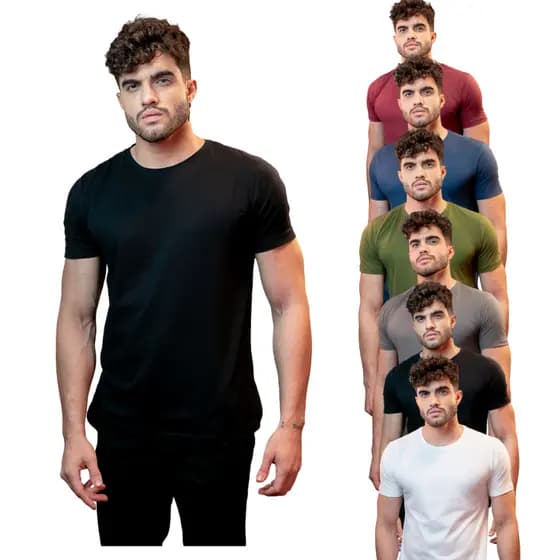 Camiseta Masculina Básica Algodão Egípcio Slim Fit Gola Redonda Lisa