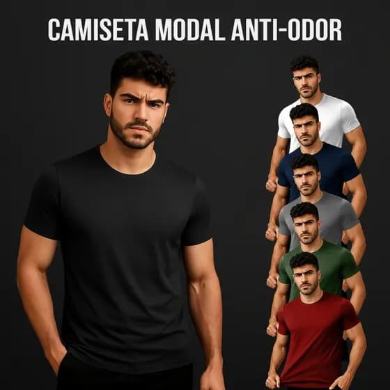 Camiseta Masculina Modal Camisa Básica Premium Não Amassa Anti-odor