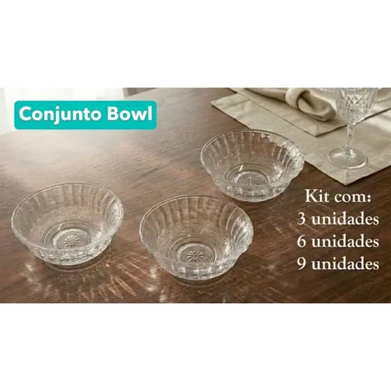 Conjunto 3 6 9 Bowls Vidro 250ml Kit Tigela Multiuso Cozinha Sobremesa Salada Fondue