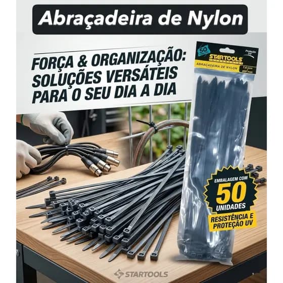 Abraçadeira de Nylon 20cm 40cm Kit 50 Unidades Enforca Gato Reforçada Amarração Fixação Organizador