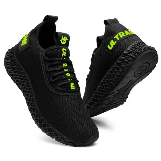 Tênis Unissex Black Preto Verde Leve Macio Confortável