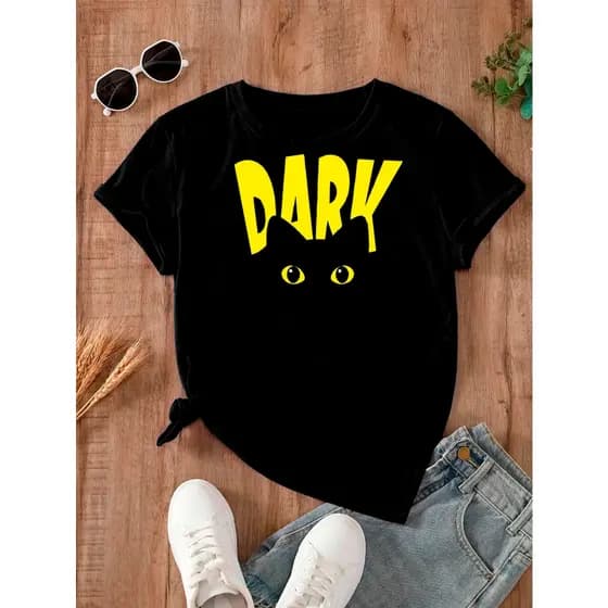 Camiseta Cat Dark Gato Preto Estampa Unissex Manga Curta