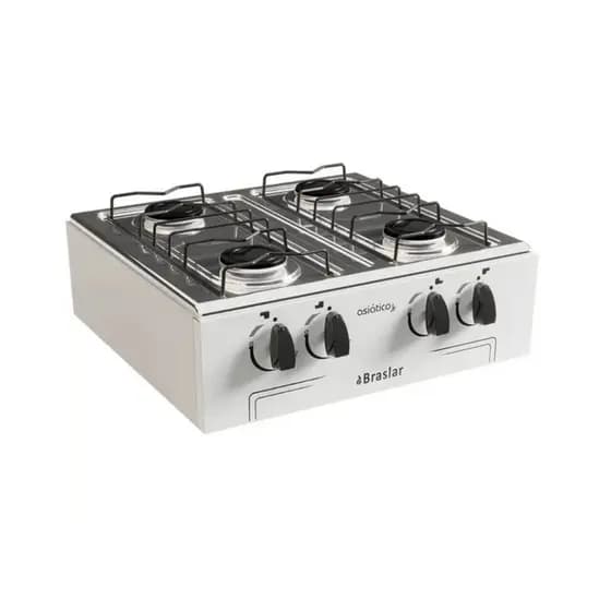 Fogão Cooktop de Mesa Portátil a Gás 4 Bocas Braslar Asiático Júnior Branco GLP
