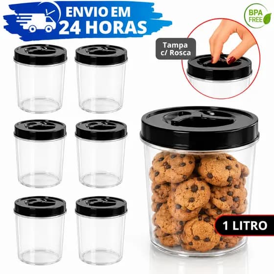Kit Pote Mantimentos 1 Litro REFORÇADO Tampa Rosca Hermética Organizador Alimentos Cozinha Kits
