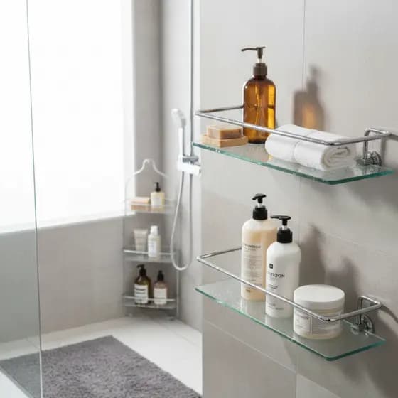 Kit 2 Portas Shampoo Reto Prateleira Banheiro Vidro 6mm Suporte