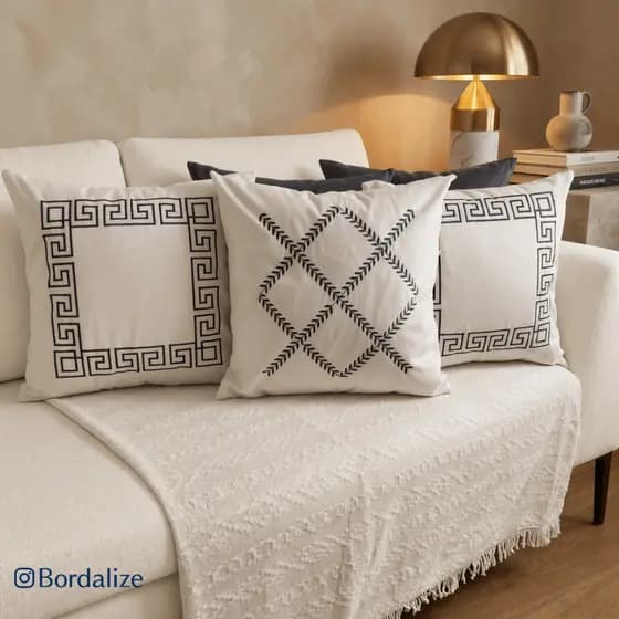 Kit de Capa de Almofada Bordada Suede Decorativa - Escolha Sua Combinação