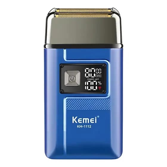 Barbeador Aparador Kemei Km-1112 Azul Bivolt 2 Lâminas Usb 120min 127/220v