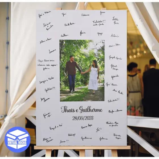 Quadro Decorativo Recepção de Casamento Assinaturas Foto do Casal