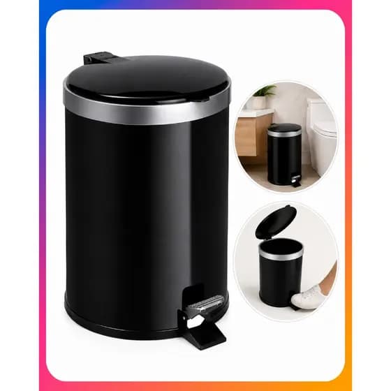 Lixeira Pedal Cesto De Lixo Tampa 12 Litros Preta Cozinha Banheiro Viel
