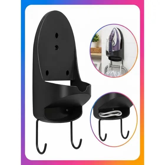 Suporte para Ferro e de Tábua De Passar Roupas de Parede Preto Secalux