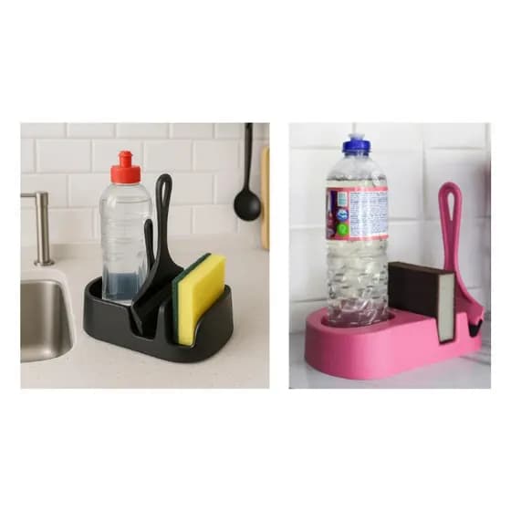 Kit Pia Multiuso Elegance Porta Detergente Rodinho de Pia e Porta Esponja Rodo