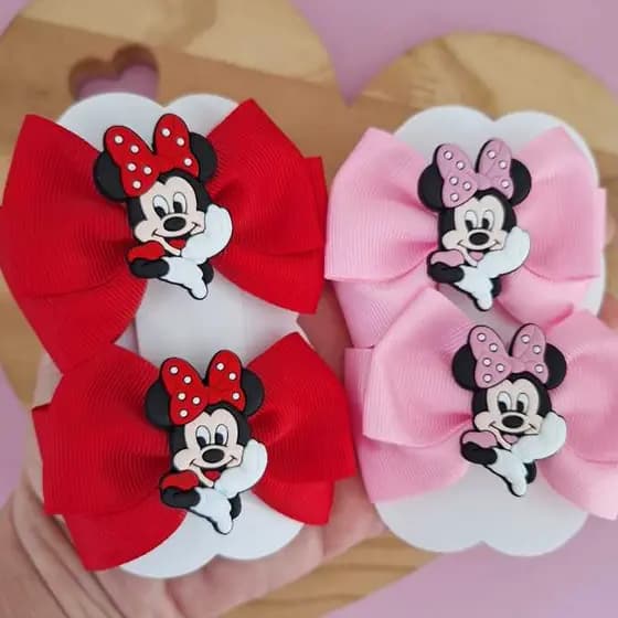 Parzinho laços Minnie, laço infantil, parzinho temático, laço rosa e vermelho, acessório infantil
