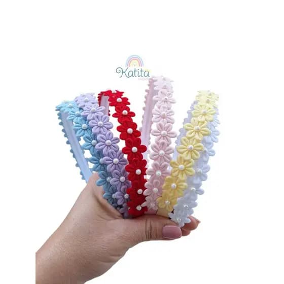 Tiara De Cabelo Infantil Florzinhas Com Pérola, tiara escolar, arco infantil menina, tiara colorida infantil