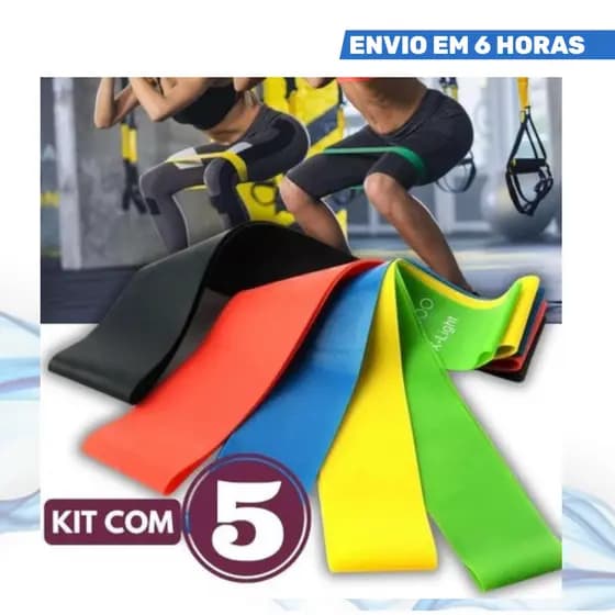 Kit 5 Elásticos Faixas Elásticas Para Exercícios Multifuncional Yoga Fisioterapia e Treino