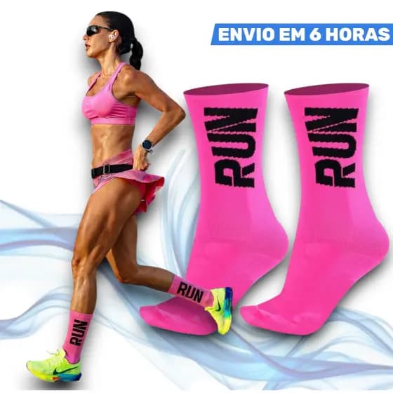 Meias de Cano Alto Rosa Corrida Caminhada Run Atleta Esportiva Compressão Unissex Poliamida