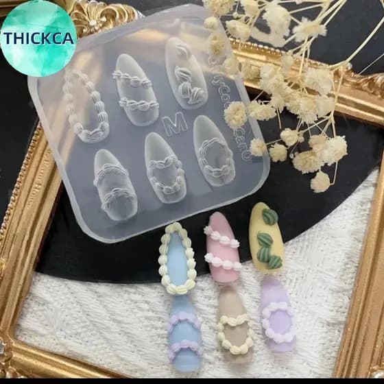 thickca 1Pc Creme Arco Urso 3D Silicone Molde De Unhas DIY Decoração Da Arte Do Prego Flor Transparente Modelo Manicure