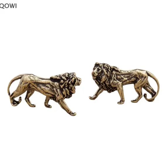 qo Cobre Puro Majestoso Leão Miniaturas Estatuetas Decorações De Mesa Vintage Latão Estátua Animal Decoração Para Casa O