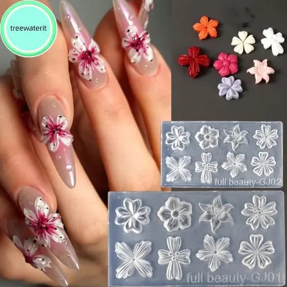 treewaterit 2 Peças 3d Flor Silicone Molde De Unha Lírio De Cinco Pétalas Transparente Faça Você Mesmo Decoração De Arte