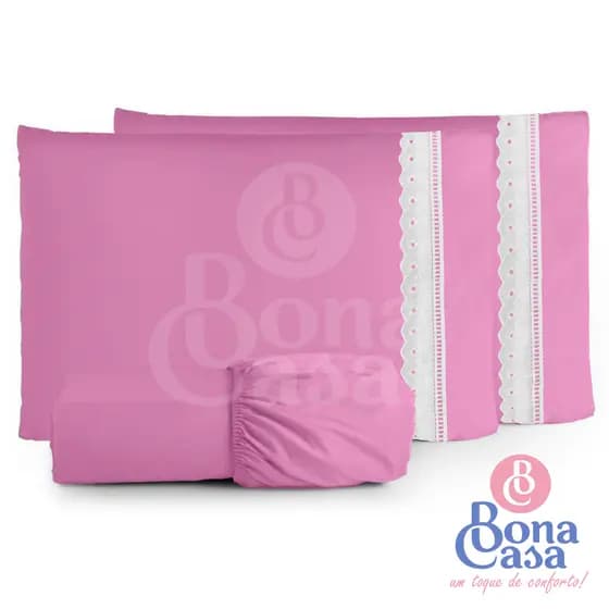 Kit Jogo De Lençol Cama Casal Com Babado 3 Peças Malha 100% Algodão Com Elástico 300Fios