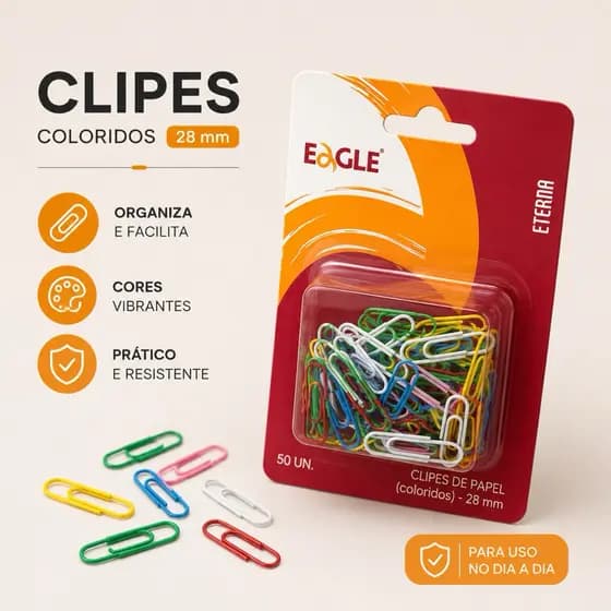 Clips para Papel 80 Un Colorido Eagle Cartela Clips Metal Escritório Escola