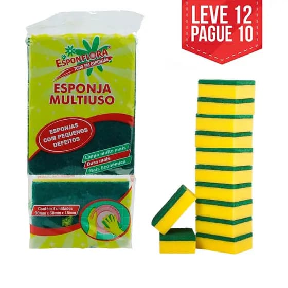 kit 12 Esponja de Limpeza Multiuso - com pequenos defeitos - Bucha de Lavar Louças Dupla Face