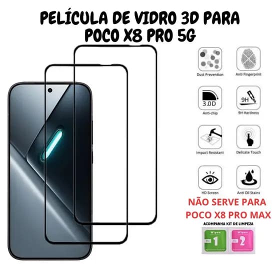 Película de Vidro 3D Temperado Para Xiaomi Poco X8 Pro 5G - Display 6.59