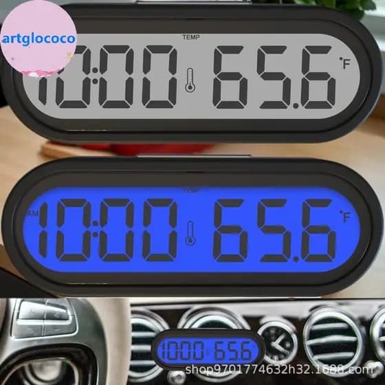 Artglococo Carro Clo Tempo Relógio Mini Eletrônico Auto Clos Luminoso Interior Termômetro LCD Balight Display Digital Ac