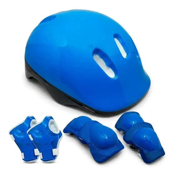 Kit Proteção Infantil Esportivo 7 Peças Completo Capacete Patins Skate Bicicleta Rollers Azul