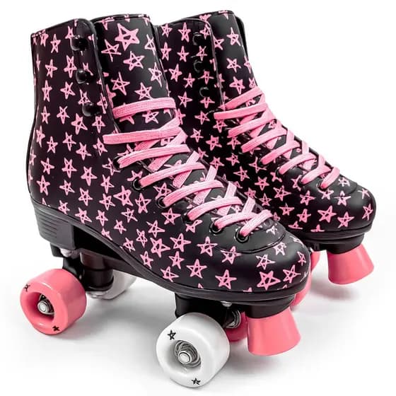 Patins Infantil Stars 4 Rodas Roller Skate Ajustável Retrô Preto Com Freio Dianteiro - Dm Toys