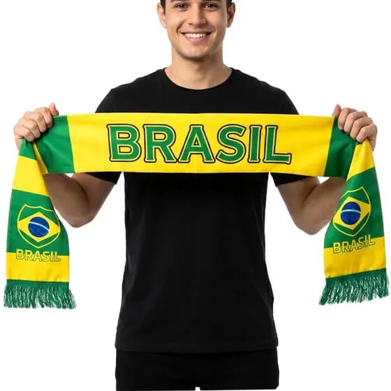 Cachecol Do Brasil De Algodão Com Franja Para Torcida Verde E Amarelo Copa Do Mundo