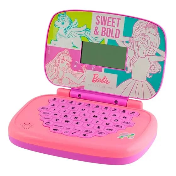 Laptop Infantil Bilíngue Barbie Rosa Notebook Educativo Inglês E Português Para Meninas - Candide