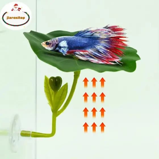 jiarenitop 1 Peça De Folha Verde Hammo Para Peixes Betta , Decoração Segura Aquário Com Ventosa Tanque De Plantas Falsas
