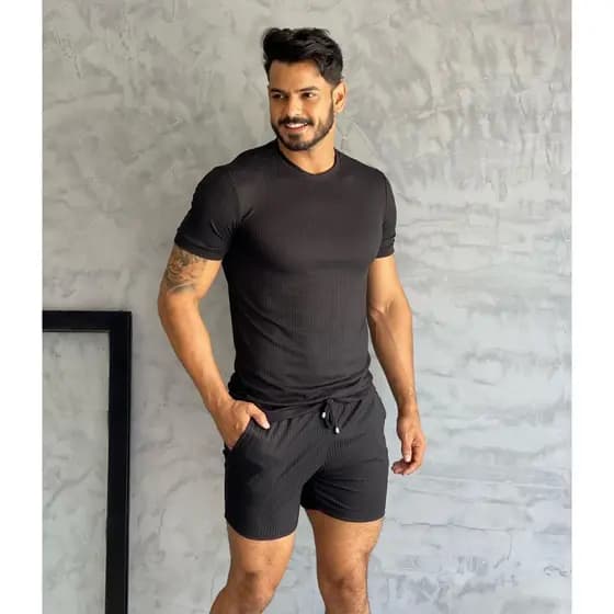 Short Bermuda Verão Mauricinho Mais Camiseta Gola Redonda Conjunto Masculino Promoção Moda Masculina